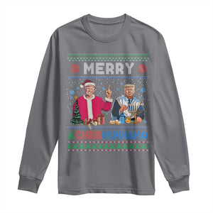 Funny Trump Dancing Merry Christmas Happy Hanukkahh Long Sleeve Shirt TS09 Charcoal Print Your Wear