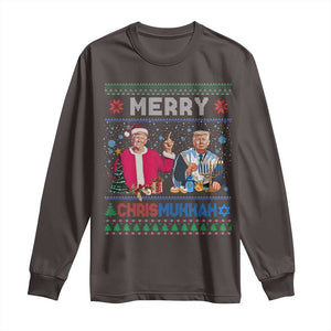 Funny Trump Dancing Merry Christmas Happy Hanukkahh Long Sleeve Shirt TS09 Dark Chocolate Print Your Wear