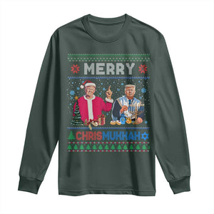 Funny Trump Dancing Merry Christmas Happy Hanukkahh Long Sleeve Shirt TS09 Dark Forest Green Print Your Wear