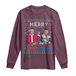 Funny Trump Dancing Merry Christmas Happy Hanukkahh Long Sleeve Shirt TS09 Maroon Print Your Wear