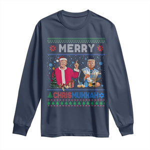 Funny Trump Dancing Merry Christmas Happy Hanukkahh Long Sleeve Shirt TS09 Navy Print Your Wear