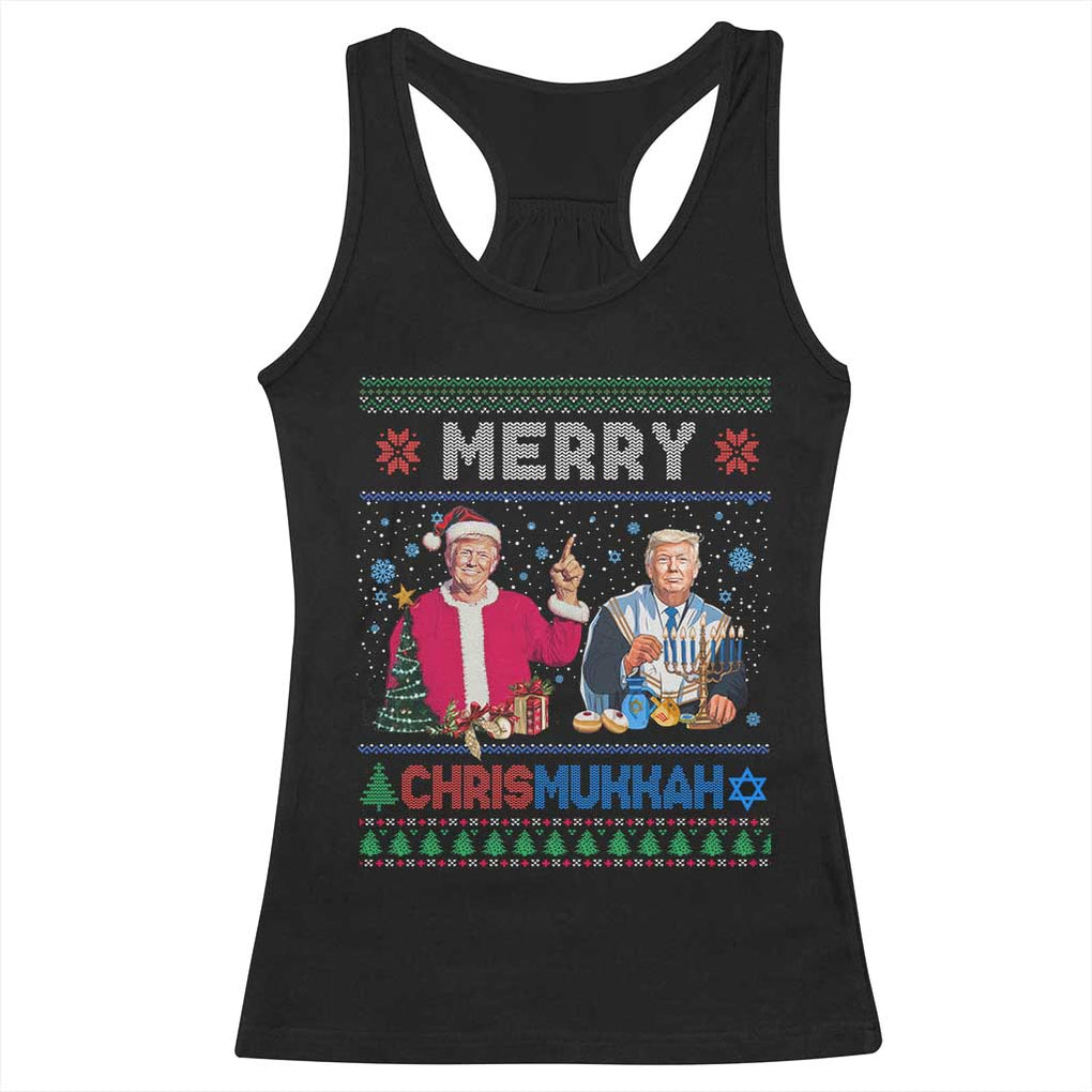 Funny Trump Dancing Merry Christmas Happy Hanukkahh Racerback Tank Top TS09 Black Print Your Wear