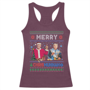 Funny Trump Dancing Merry Christmas Happy Hanukkahh Racerback Tank Top TS09 Maroon Print Your Wear