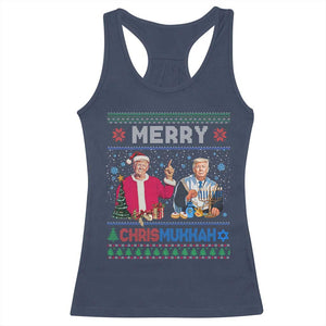 Funny Trump Dancing Merry Christmas Happy Hanukkahh Racerback Tank Top TS09 Navy Print Your Wear