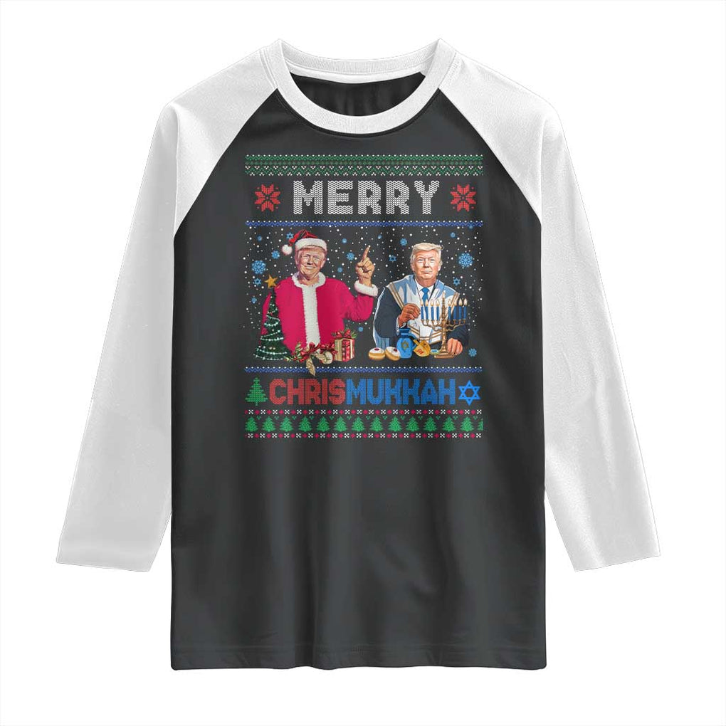 Funny Trump Dancing Merry Christmas Happy Hanukkahh Raglan Shirt TS09 Black White Print Your Wear