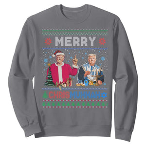 Funny Trump Dancing Merry Christmas Happy Hanukkahh Sweatshirt TS09 Charcoal Print Your Wear