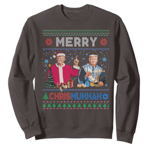 Funny Trump Dancing Merry Christmas Happy Hanukkahh Sweatshirt TS09 Dark Chocolate Print Your Wear