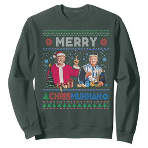 Funny Trump Dancing Merry Christmas Happy Hanukkahh Sweatshirt TS09 Dark Forest Green Print Your Wear