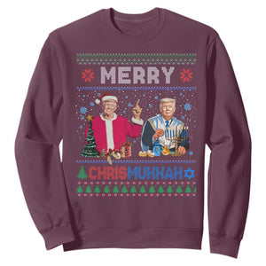 Funny Trump Dancing Merry Christmas Happy Hanukkahh Sweatshirt TS09 Maroon Print Your Wear