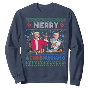 Funny Trump Dancing Merry Christmas Happy Hanukkahh Sweatshirt TS09 Navy Print Your Wear