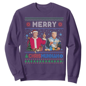 Funny Trump Dancing Merry Christmas Happy Hanukkahh Sweatshirt TS09 Purple Print Your Wear