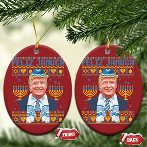 Funny Hanukkah Trump Christmas Ornament Feliz Januca Jewish Sephardic Ladino TS09 Oval Red Print Your Wear