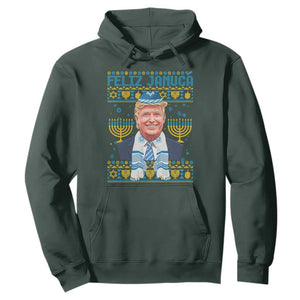 Funny Hanukkah Trump Hoodie Feliz Januca Jewish Sephardic Ladino TS09 Dark Forest Green Print Your Wear