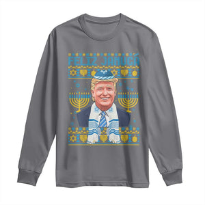 Funny Hanukkah Trump Long Sleeve Shirt Feliz Januca Jewish Sephardic Ladino TS09 Charcoal Print Your Wear