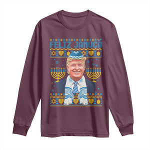 Funny Hanukkah Trump Long Sleeve Shirt Feliz Januca Jewish Sephardic Ladino TS09 Maroon Print Your Wear