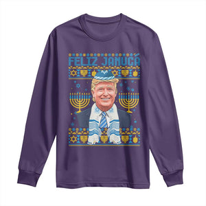 Funny Hanukkah Trump Long Sleeve Shirt Feliz Januca Jewish Sephardic Ladino TS09 Purple Print Your Wear