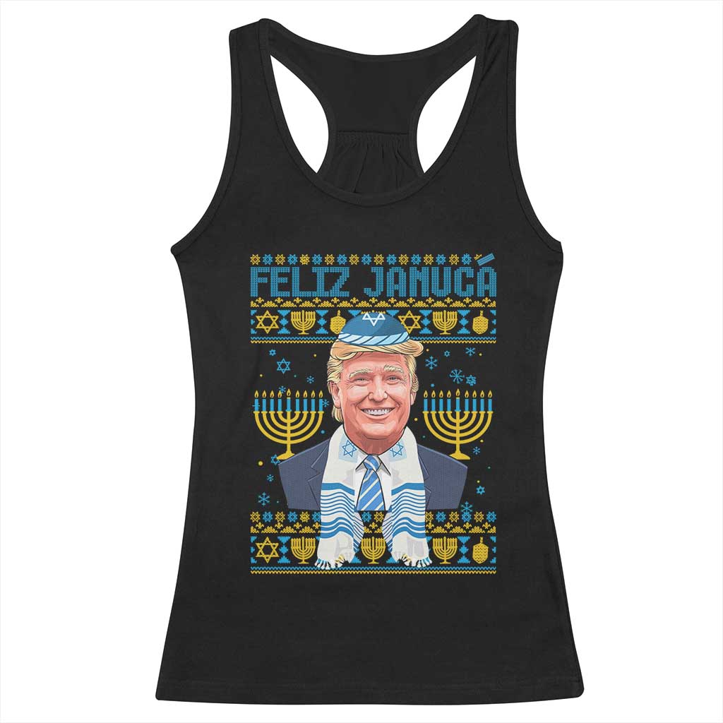 Funny Hanukkah Trump Racerback Tank Top Feliz Januca Jewish Sephardic Ladino TS09 Black Print Your Wear