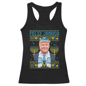 Funny Hanukkah Trump Racerback Tank Top Feliz Januca Jewish Sephardic Ladino TS09 Black Print Your Wear