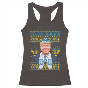 Funny Hanukkah Trump Racerback Tank Top Feliz Januca Jewish Sephardic Ladino TS09 Dark Chocolate Print Your Wear