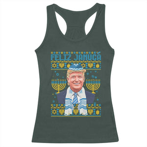 Funny Hanukkah Trump Racerback Tank Top Feliz Januca Jewish Sephardic Ladino TS09 Dark Forest Green Print Your Wear