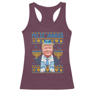 Funny Hanukkah Trump Racerback Tank Top Feliz Januca Jewish Sephardic Ladino TS09 Maroon Print Your Wear