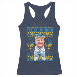 Funny Hanukkah Trump Racerback Tank Top Feliz Januca Jewish Sephardic Ladino TS09 Navy Print Your Wear