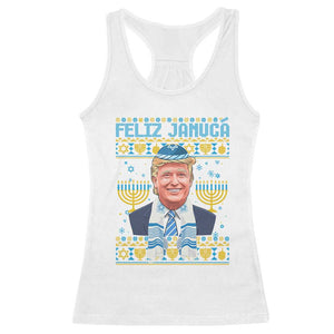 Funny Hanukkah Trump Racerback Tank Top Feliz Januca Jewish Sephardic Ladino TS09 White Print Your Wear