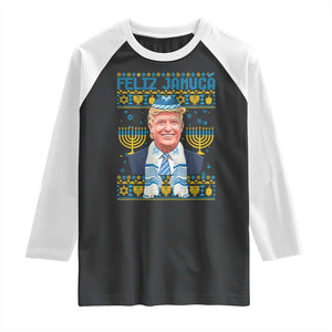 Funny Hanukkah Trump Raglan Shirt Feliz Januca Jewish Sephardic Ladino TS09 Black White Print Your Wear