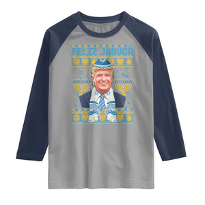 Funny Hanukkah Trump Raglan Shirt Feliz Januca Jewish Sephardic Ladino TS09 Sport Gray Navy Print Your Wear