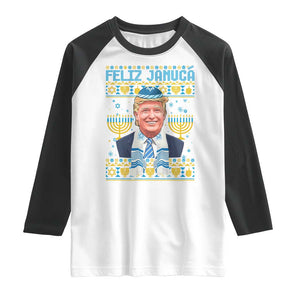 Funny Hanukkah Trump Raglan Shirt Feliz Januca Jewish Sephardic Ladino TS09 White Black Print Your Wear