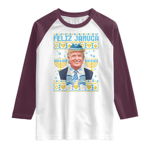 Funny Hanukkah Trump Raglan Shirt Feliz Januca Jewish Sephardic Ladino TS09 White Maroon Print Your Wear