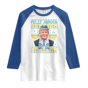 Funny Hanukkah Trump Raglan Shirt Feliz Januca Jewish Sephardic Ladino TS09 White Royal Print Your Wear