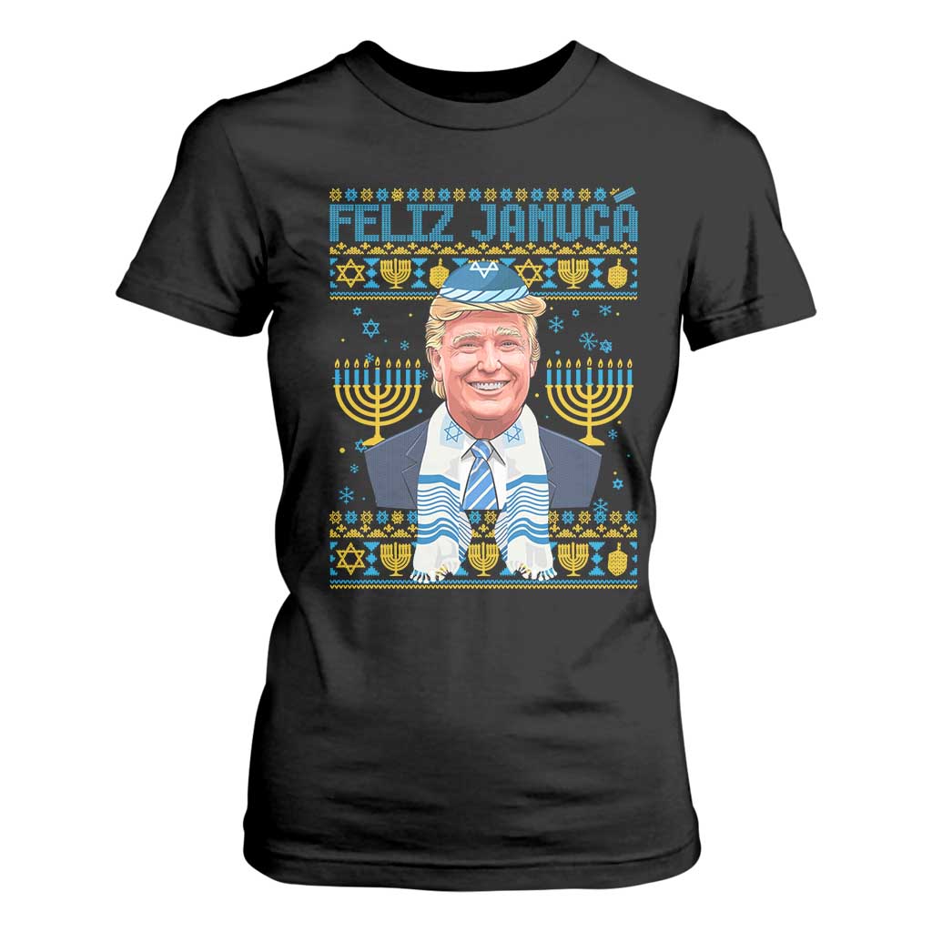 Funny Hanukkah Trump T Shirt For Women Feliz Januca Jewish Sephardic Ladino TS09 Black Print Your Wear