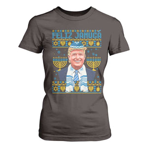 Funny Hanukkah Trump T Shirt For Women Feliz Januca Jewish Sephardic Ladino TS09 Dark Chocolate Print Your Wear