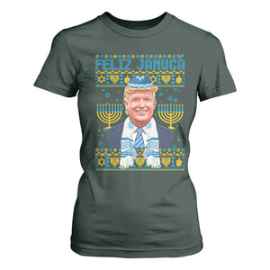 Funny Hanukkah Trump T Shirt For Women Feliz Januca Jewish Sephardic Ladino TS09 Dark Forest Green Print Your Wear