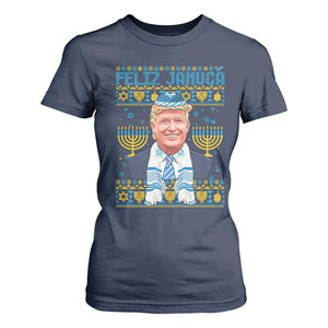 Funny Hanukkah Trump T Shirt For Women Feliz Januca Jewish Sephardic Ladino TS09 Navy Print Your Wear