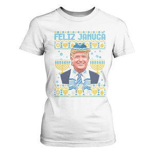 Funny Hanukkah Trump T Shirt For Women Feliz Januca Jewish Sephardic Ladino TS09 White Print Your Wear