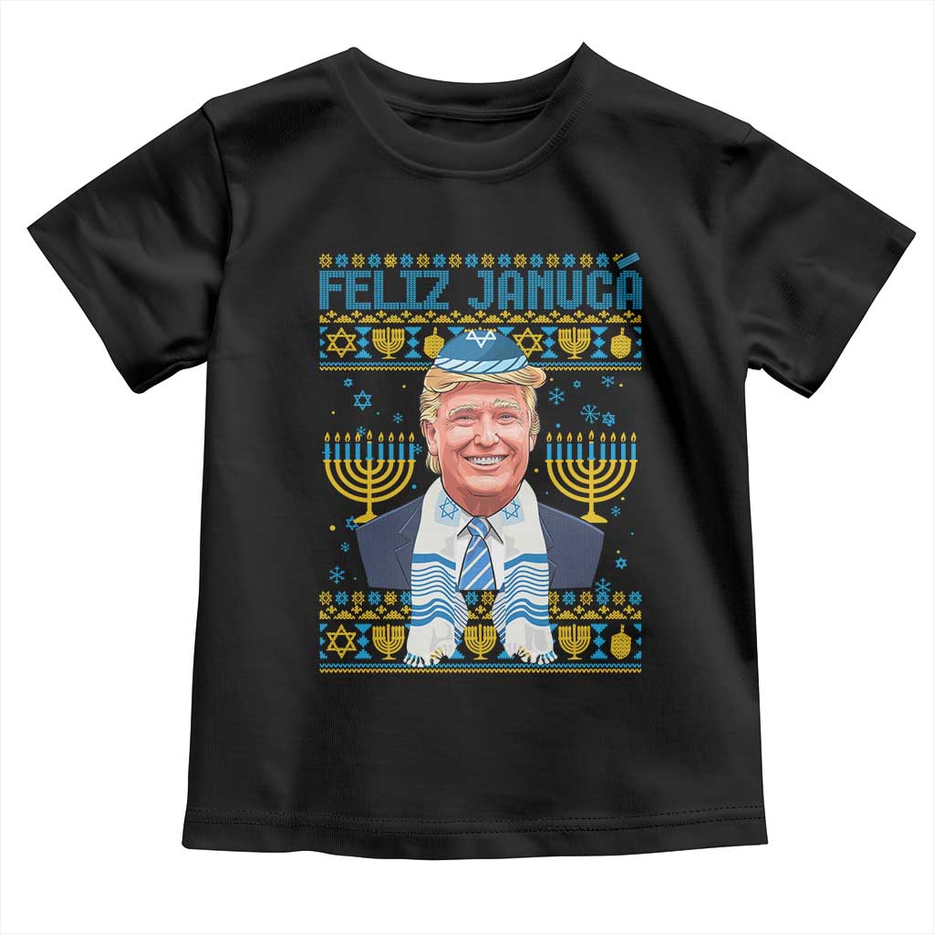 Funny Hanukkah Trump Toddler T Shirt Feliz Januca Jewish Sephardic Ladino TS09 Black Print Your Wear