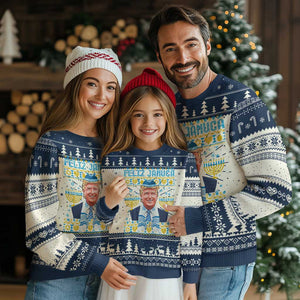 Funny Hanukkah Trump Ugly Christmas Sweater Feliz Januca Jewish Sephardic Ladino TS09 Navy Print Your Wear