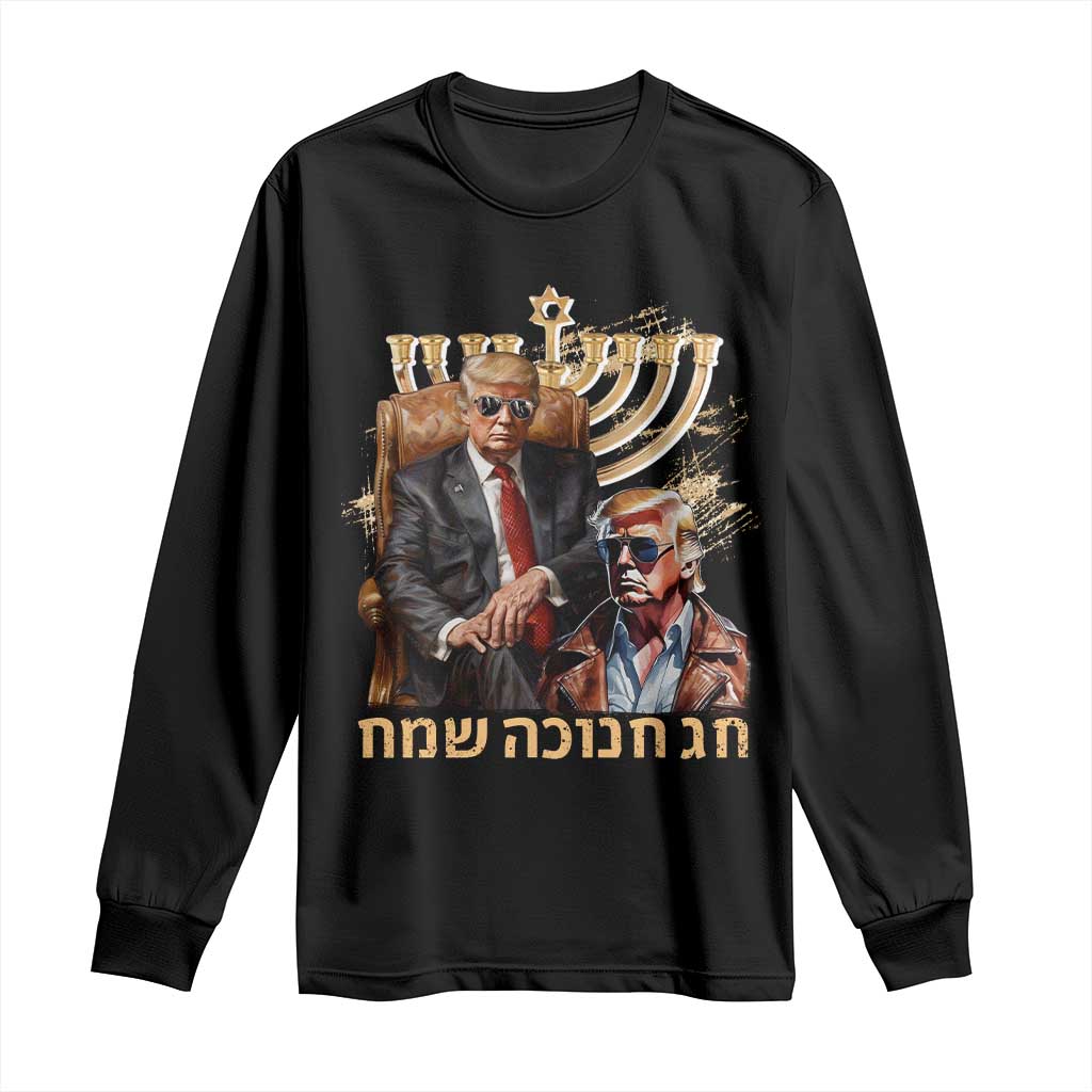 Funny Hanukkah Trump Long Sleeve Shirt Feliz Januca Ladino Jewish Sephardic TS09 Black Print Your Wear