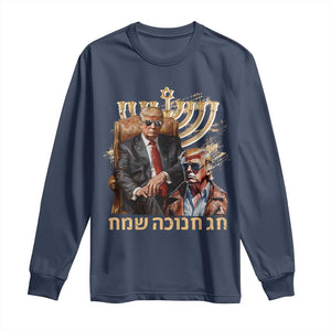 Funny Hanukkah Trump Long Sleeve Shirt Feliz Januca Ladino Jewish Sephardic TS09 Navy Print Your Wear