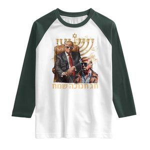 Funny Hanukkah Trump Raglan Shirt Feliz Januca Ladino Jewish Sephardic TS09 White Dark Forest Green Print Your Wear