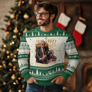 Funny Hanukkah Trump Ugly Christmas Sweater Feliz Januca Ladino Jewish Sephardic TS09 Green Print Your Wear