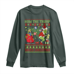 Funny Xmas Trump Long Sleeve Shirt How The Trump Saved Christmas TS09 Dark Forest Green Print Your Wear