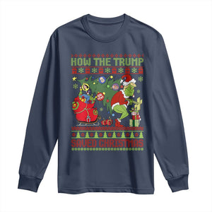 Funny Xmas Trump Long Sleeve Shirt How The Trump Saved Christmas TS09 Navy Print Your Wear