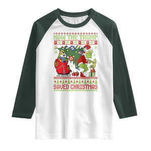 Funny Xmas Trump Raglan Shirt How The Trump Saved Christmas TS09 White Dark Forest Green Print Your Wear