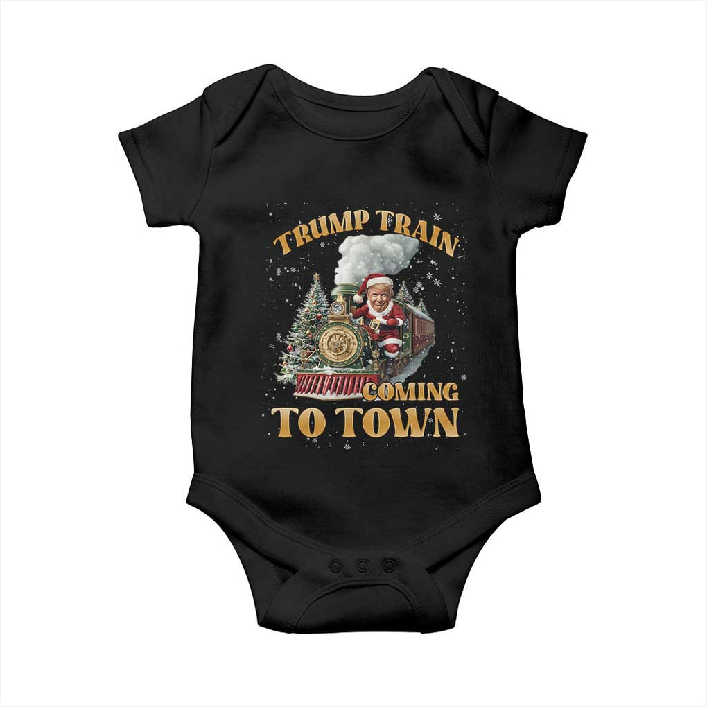 Funny Trump Xmas Baby Onesie Santa Trump Train Coming To Town TS09 Black Print Your Wear