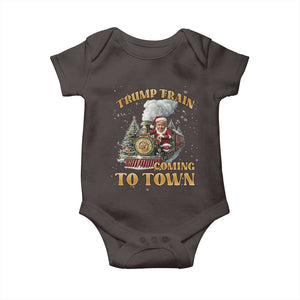 Funny Trump Xmas Baby Onesie Santa Trump Train Coming To Town TS09 Dark Chocolate Print Your Wear