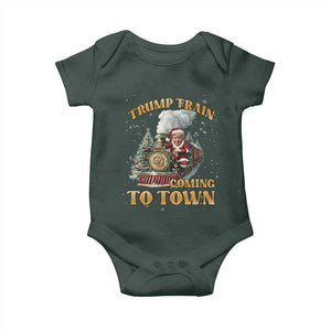 Funny Trump Xmas Baby Onesie Santa Trump Train Coming To Town TS09 Dark Forest Green Print Your Wear