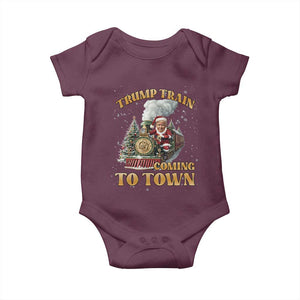 Funny Trump Xmas Baby Onesie Santa Trump Train Coming To Town TS09 Maroon Print Your Wear